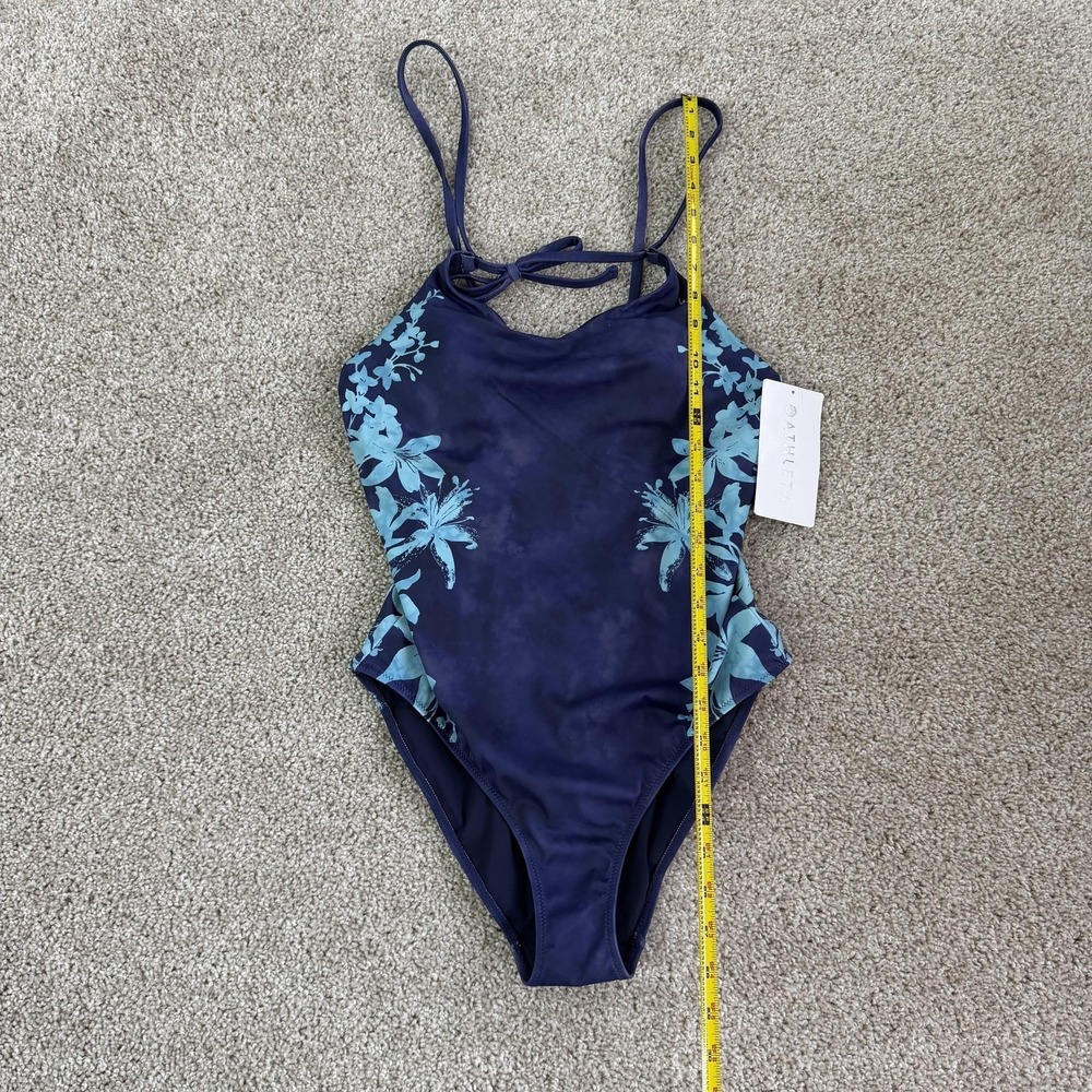 Athleta Swimsuit Womens Small Blue Floral Keyhole One Piece Halter Back UPF - Picture 8 of 10